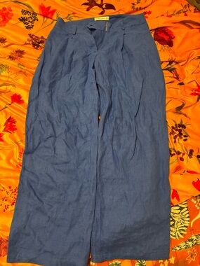 Faithfull The Brand Wide-Leg Blue Linen Pants